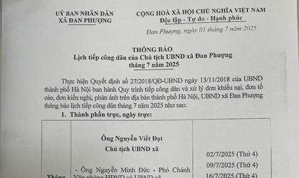 Thông báo về lịch tiếp công dân của Chủ tịch UBND xã Đan Phượng tháng 7 năm 2025