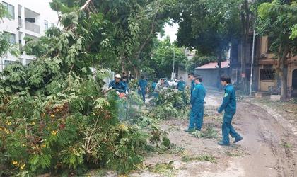 Phường Yên Sở ra quân khắc phục hậu quả cơn mưa dông chiều 19/7