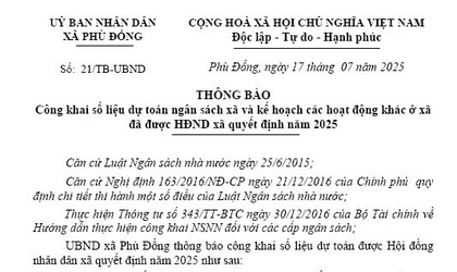 Thông báo công khai số liệu dự toán ngân sách xã và kế hoạch các hoạt động khác ở xã đã được HĐND xã quyết định năm 2025