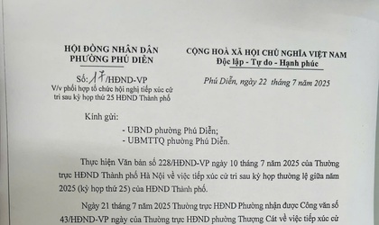 Hội đồng nhân dân phường Phú Diễn thông báo về việc tổ chức Hội nghị tiếp xúc cử tri sau kỳ họp thứ 25 HĐND thành phố Hà Nội