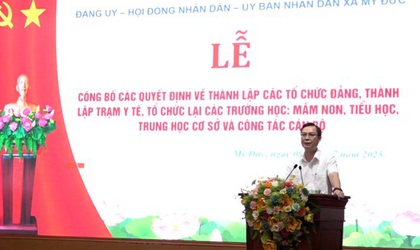 Xã Mỹ Đức công bố các quyết định về thành lập các tổ chức Đảng, thành lập trạm y tế, tổ chức lại các trường học: mầm non, tiểu học, trung học cơ sở và công tác cán bộ.