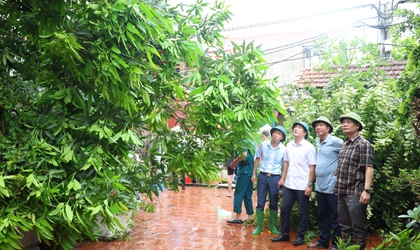 Đồng chí Bí Thư Đảng ủy xã kiểm tra công tác phòng, chống, khắc phục hậu quả cơn bão số 5