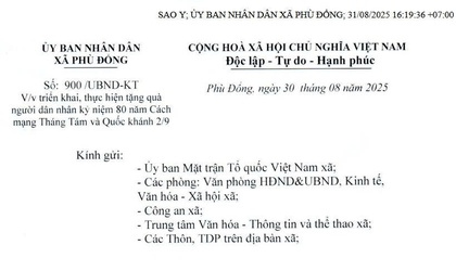 Thông báo về việc tặng quà người dân nhân kỷ niệm 80 năm Cách mạng Tháng Tám và Quốc khánh 2/9