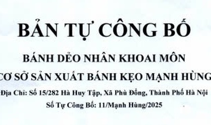 Công bố sản phẩm Bánh dẻo nhân Khoai môn của cơ sở sản xuất bánh kẹo Mạnh Hùng