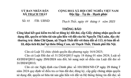 Thông báo 85/TB-UBND: Công khai kết quả kiểm tra hồ sơ đăng ký đất đai, cấp Giấy chứng nhận quyền sử dụng đất, quyền sở hữu tài sản gắn liền với đất của bà Nguyễn Thị Luân