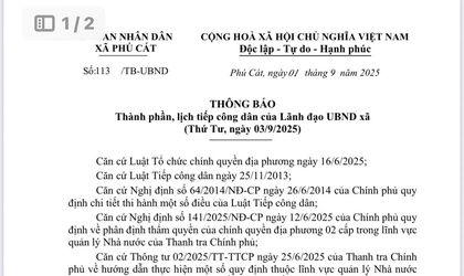 Thông báo thành phần, lịch tiếp công dân của lãnh đạo UBND xã Phú Cát ( Thứ 4, ngày 03/9/2025)