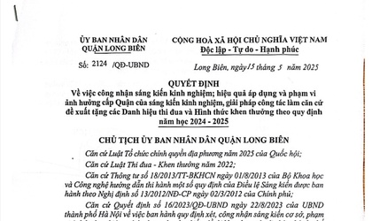 Quyết định 2124/QĐ-UBND ngày 15/5/2025 của UBND Quận Long Biên