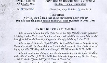 CÔNG BỐ DANH SÁCH CHÍNH THỨC NHỮNG NGƯỜI ỨNG CỬ ĐẠI BIỂU HỘI ĐỒNG NHÂN DÂN XÃ THANH OAI KHÓA II, NHIỆM KỲ 2026 - 2031