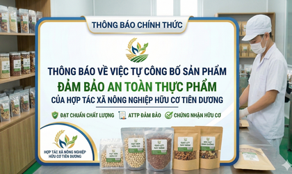 THÔNG BÁO VỀ VIỆC TỰ CÔNG BỐ SẢN PHẨM ĐẢM BẢO AN TOÀN THỰC PHẨM CỦA HỢP TÁC XÃ NÔNG NGHIỆP HỮU CƠ TIÊN DƯƠNG