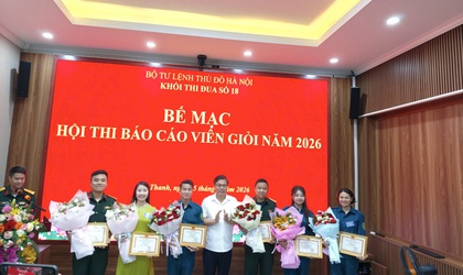 Thí sinh Hoàng Minh Hằng, đại diện BCHQS xã Thanh Trì đạt giải Nhì Hội thi Báo cáo viên giỏi năm 2026 – Khối thi đua số 18