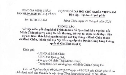 Thông báo của Ban QLDA Đầu tư - Hạ tầng xã Minh Châu: Về việc niêm yết công khai Trích đo bản đồ địa chính khu vực bãi nổi Minh Châu.