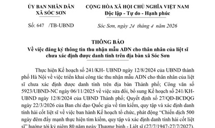 XÃ SÓC SƠN TRIỂN KHAI ĐĂNG KÝ THU NHẬN MẪU  ADN CHO THÂN NHÂN LIỆT SĨ CHƯA XÁC ĐỊNH DANH TÍNH.