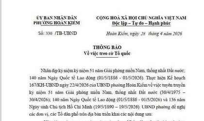 Treo cờ Tổ quốc nhân dịp kỷ niệm 51 năm Ngày Giải phóng miền Nam, thống nhất Đất nước (30/4/1975 - 30/4/2026); 140 năm Ngày Quốc tế lao động (01/5/1886 - 01/5/2026) và 136 năm Ngày sinh Chủ tịch Hồ Chí Minh (19/5/1890 - 19/5/2026)