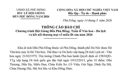 Thông cáo báo chí Chương trình Hội Gióng Đền Phù Đổng; Tuần lễ Văn hoá - Du lịch và kết nối thương mại về miền Di sản năm 2026