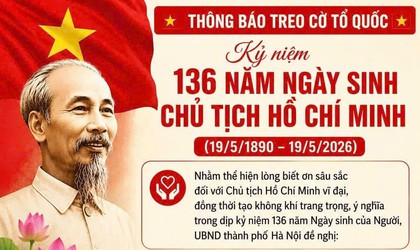 Thông báo treo cờ Tổ quốc kỷ niệm 136 năm Ngày sinh Chủ tịch Hồ Chí Minh (19/5/1890 - 19/5/2026)