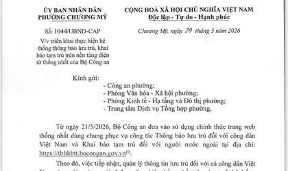 Phường Chương Mỹ triển khai hệ thống thông báo lưu trú, khai báo tạm trú thống nhất của Bộ Công an