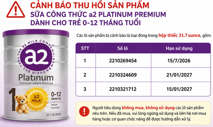 Cảnh báo sản phẩm sữa công thức A2 PLATINUM PREMIUM dành cho trẻ từ 0 đến 12 tháng tuổi