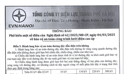 Thông báo về việc bảo vệ công trình điện lực và an toàn điện
