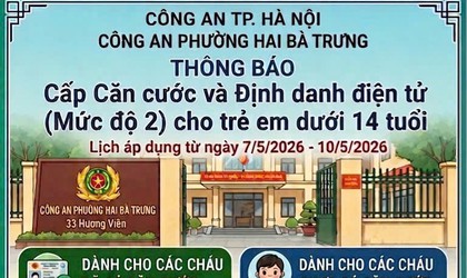 Công an phường Hai Bà Trưng: Thông báo Lịch cấp căn cước và định danh điện tử (mức độ 2) cho trẻ em dưới 14 tuổi.