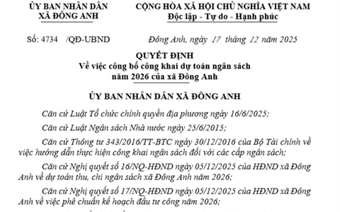 Công khai dự toán ngân sách xã Đông Anh năm 2026