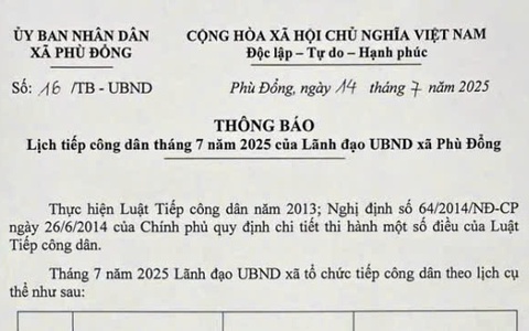 Lịch tiếp công dân tháng 7 