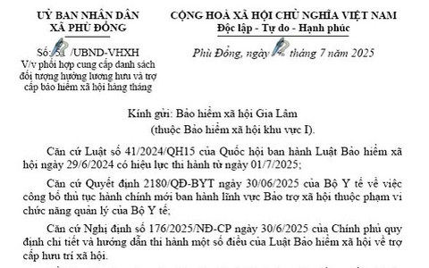 Về việc phối hợp cung cấp danh sách đối tượng hưởng lương hưu và trợ cấp bảo hiểm xã hội hàng tháng