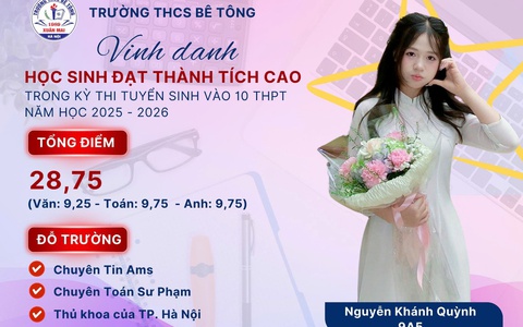 Nữ sinh trường THCS Bê Tông - Tự hào là một trong 8 thủ khoa hệ không chuyên kỳ thi tuyển sinh vào lớp 10 năm học 2025 – 2026