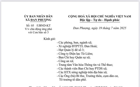 UBND xã Đan Phượng ban hành công văn về việc chủ động ứng phó với Cơn bão số 3