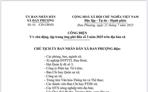 Công điện về việc chủ động, tập trung ứng phó Bão số 3 năm 2025 trên địa bàn xã
