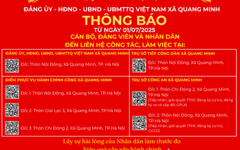 THÔNG BÁO TRỤ SỞ LÀM VIỆC XÃ QUANG MINH