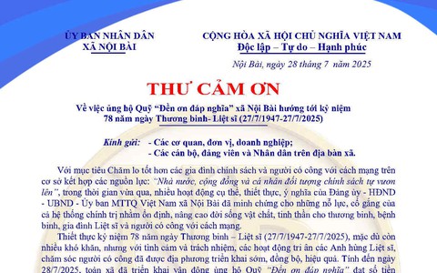 THƯ CẢM ƠN