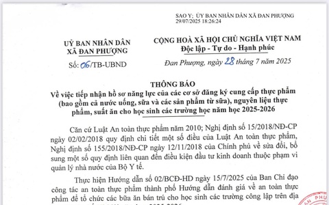 Thông báo về việc tiếp nhận hồ sơ năng lực của các cơ sở đăng ký cung cấp thực phẩm