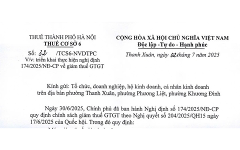 Thông báo về việc triển khai thực hiện Nghị định số 174/2025/NĐ-CP về giảm thuế GTGT