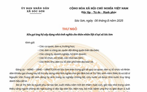 THƯ NGỎ VẬN ĐỘNG ỦNG HỘ XÂY NHÀ TÌNH NGHĨA CHO THÂN NHÂN LIỆT SĨ