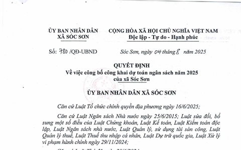 QUYẾT ĐỊNH CÔNG BỐ CÔNG KHAI DỰ TOÁN NGÂN SÁCH XÃ SÓC SƠN NĂM 2025