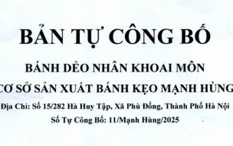 Công bố sản phẩm Bánh dẻo nhân Khoai môn của cơ sở sản xuất bánh kẹo Mạnh Hùng