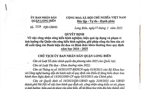 Quyết định 2124/QĐ-UBND ngày 15/5/2025 của UBND Quận Long Biên