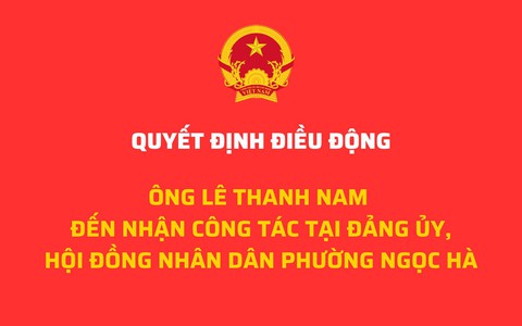 Quyết định 6396/QĐ-UBND: Quyết định điều động ông Lê Thanh Nam đến nhận công tác tại Đảng ủy, Hội đồng nhân dân phường Ngọc Hà