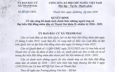 CÔNG BỐ DANH SÁCH CHÍNH THỨC NHỮNG NGƯỜI ỨNG CỬ ĐẠI BIỂU HỘI ĐỒNG NHÂN DÂN XÃ THANH OAI KHÓA II, NHIỆM KỲ 2026 - 2031