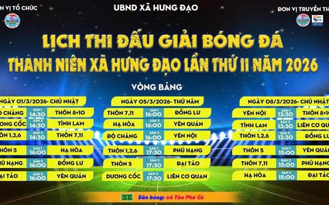 GIẢI BÓNG ĐÁ THANH NIÊN XÃ HƯNG ĐẠO LẦN THỨ II NĂM 2026 SẴN SÀNG KHỞI TRANH