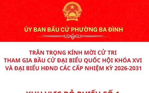 Phường Ba Đình thông báo các khu vực bỏ phiếu phục vụ bầu cử đại biểu Quốc hội khóa XVI và đại biểu HĐND các cấp