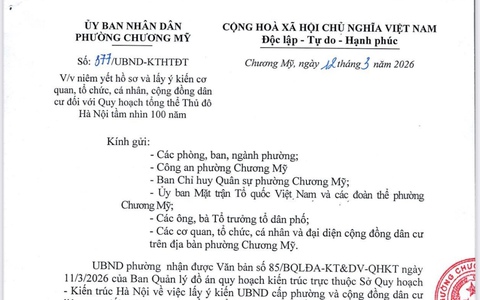 Chương Mỹ niêm yết và lấy ý kiến cơ quan, tổ chức, cá nhân và cộng đồng dân cư đối với Quy hoạch tổng thể Thủ đô Hà Nội tầm nhìn 100 năm
