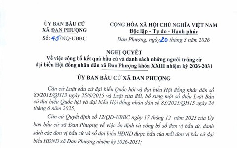 Nghị quyết về việc công bố kết quả bầu cử và danh sách những người trúng cử đại biểu Hội đồng nhân dân xã Đan Phượng khoá XXIII nhiệm kỳ 2026-2031