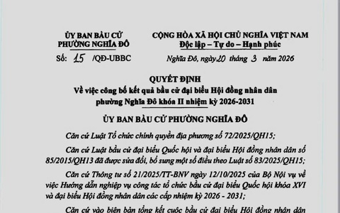 Công bố kết quả bầu cử đại biểu Hội đồng nhân dân phường Nghĩa Đô khóa II nhiệm kỳ 2026-2031