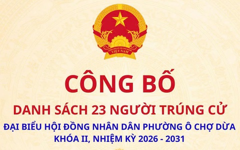 CÔNG BỐ DANH SÁCH 23 NGƯỜI TRÚNG CỬ ĐẠI BIỂU HĐND PHƯỜNG Ô CHỢ DỪA KHÓA II, NHIỆM KỲ 2026 -2031