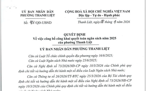 Về việc công bố công khai quyết toán ngân sách năm 2025 của phường Thanh Liệt