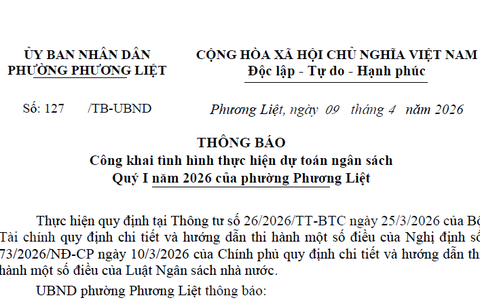 Công khai tình hình thực hiện ngân sách quý I năm 2026 của phường Phương Liệt