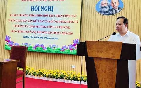 PHƯỜNG VĂN MIẾU - QUỐC TỬ GIÁM TỔ CHỨC HỘI NGHỊ KÝ KẾT CHƯƠNG TRÌNH PHỐI HỢP CÔNG TÁC TUYÊN GIÁO, DÂN VẬN GIAI ĐOẠN 2026 - 2030