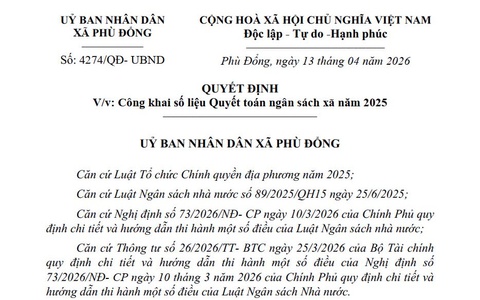 Quyết định công khai số liệu Quyết toán ngân sách xã năm 2025