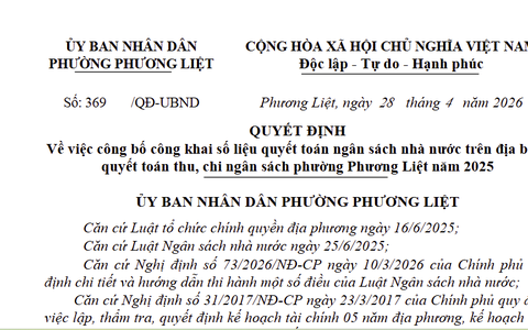 Công bố công khai số liệu quyết toán ngân sách nhà nước trên địa bàn: quyết toán thu, chi ngân sách phường Phương Liệt năm 2025